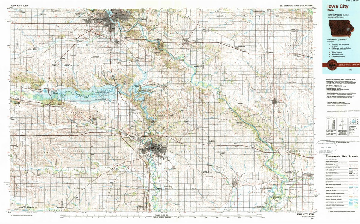 Iowa City, IA (1984, 100000-Scale) Map by United States Geological ...