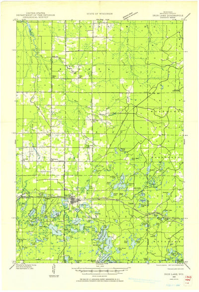 United States Geological Survey Iron Lake, WI (1943, 48000-Scale) digital map