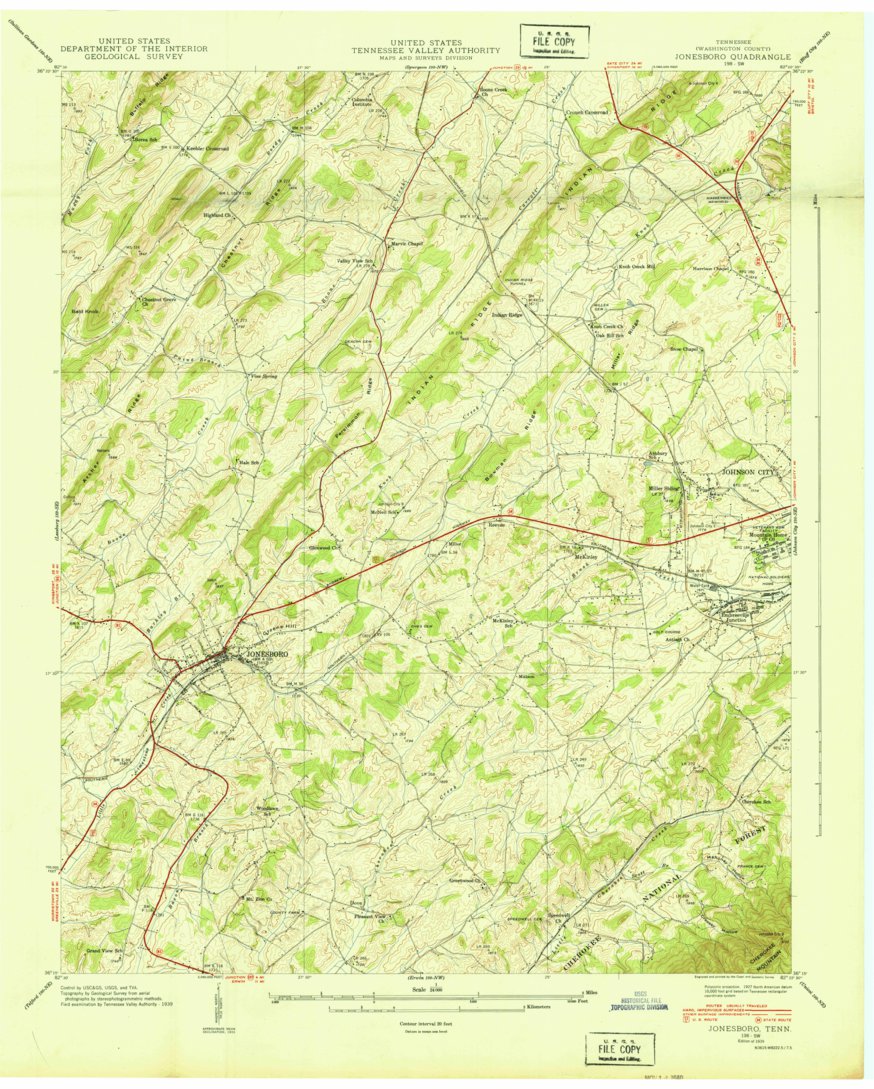 洋書 Terrain Analysis Jonesborough, TN (1939, 24000-Scale) Map by United States