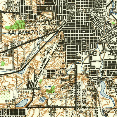 United States Geological Survey Kalamazoo, MI (1943, 62500-Scale) digital map