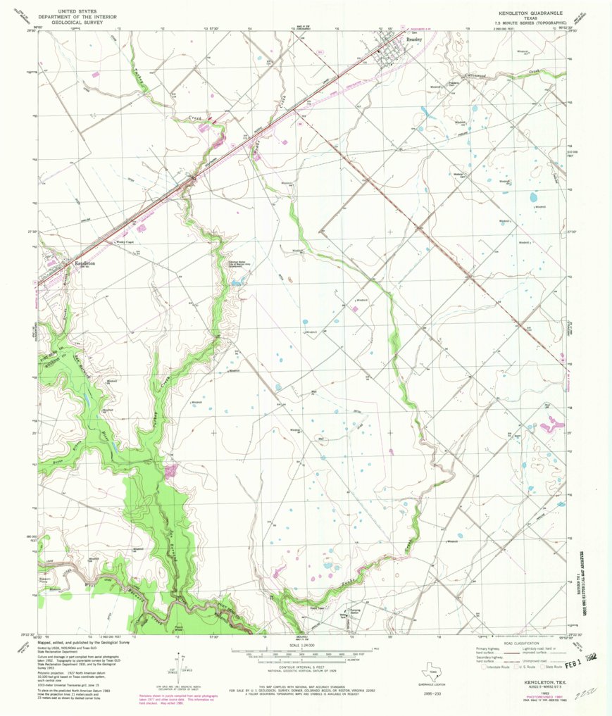 Kendleton, TX (1953, 24000Scale) Map by United States Geological