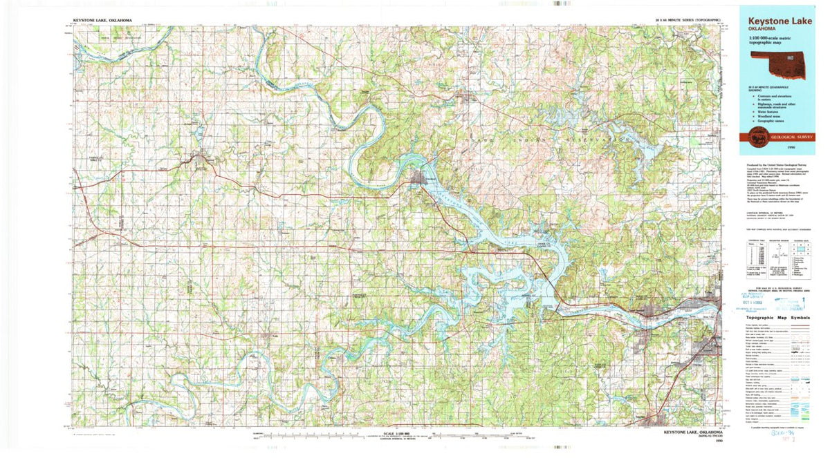 Keystone Lake, OK (1990, 100000-Scale) Map by United States Geological ...