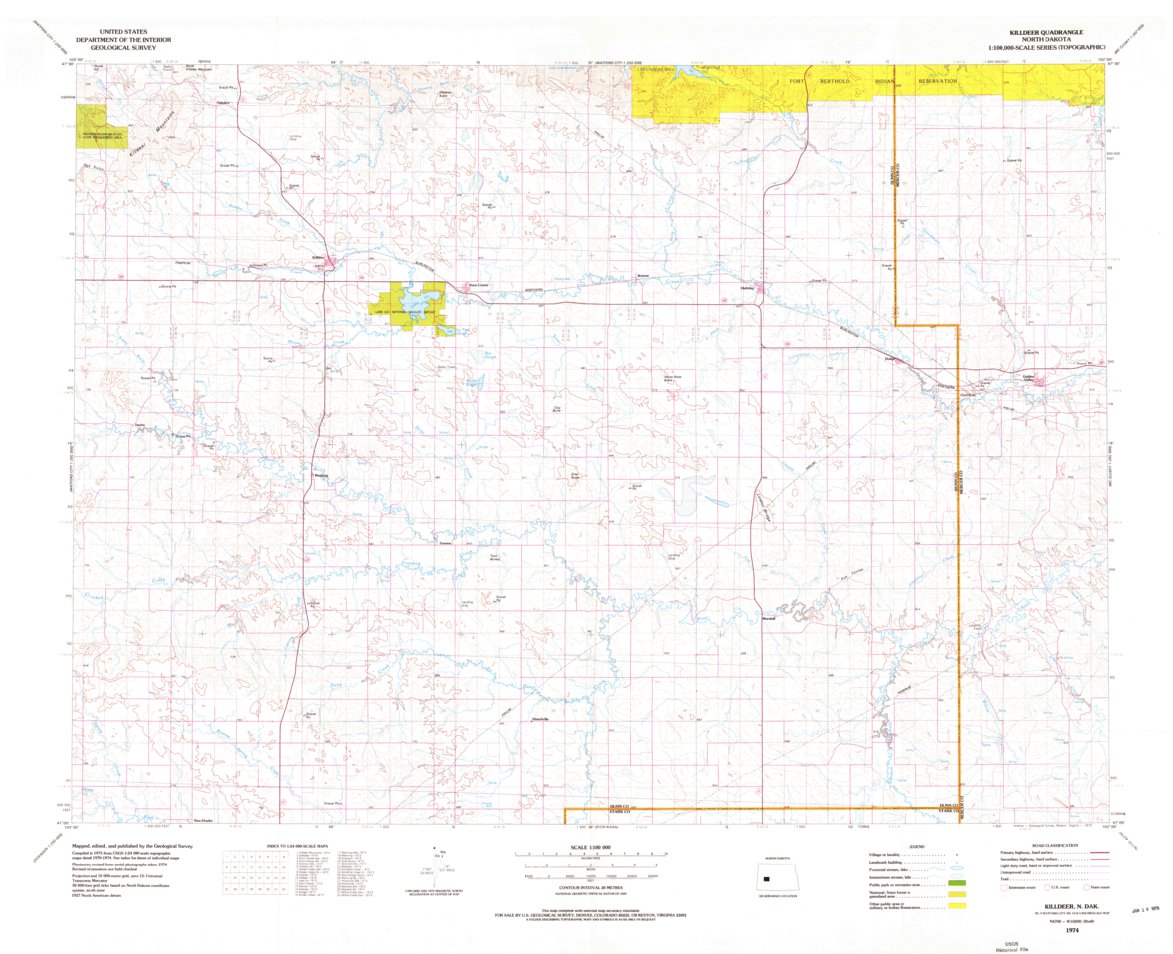 Killdeer, ND (1974, 100000-Scale) Map by United States Geological ...