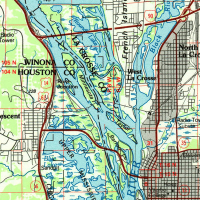 United States Geological Survey La Crosse, WI-MN-IA (1984, 100000-Scale) digital map