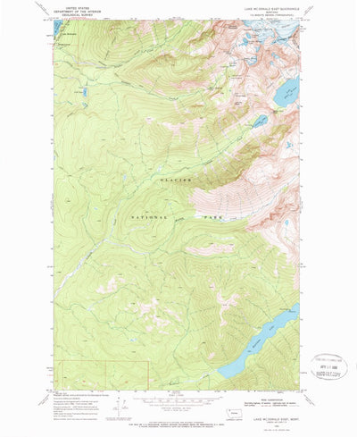 United States Geological Survey Lake Mcdonald East, MT (1968, 24000-Scale) digital map