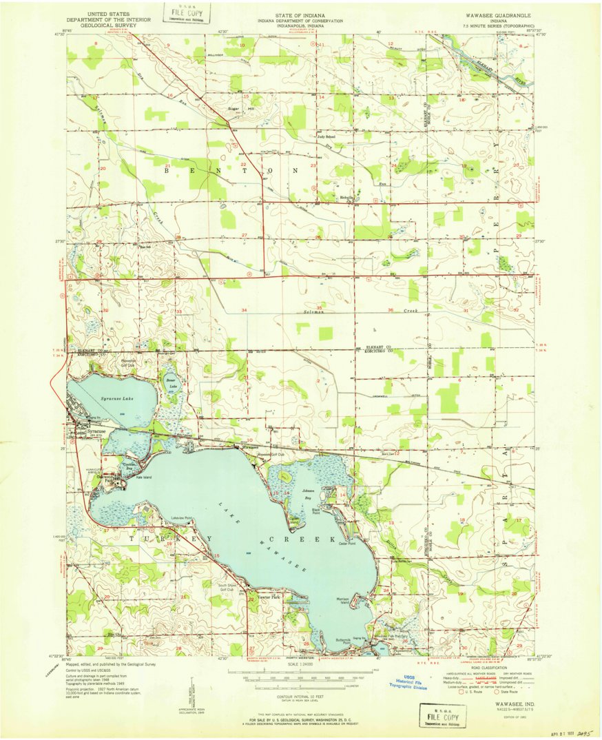 Lake Wawasee, IN (1951, 24000-Scale) Map by United States Geological ...