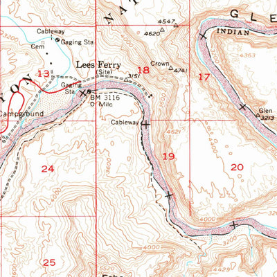 United States Geological Survey Lees Ferry, AZ (1954, 62500-Scale) digital map