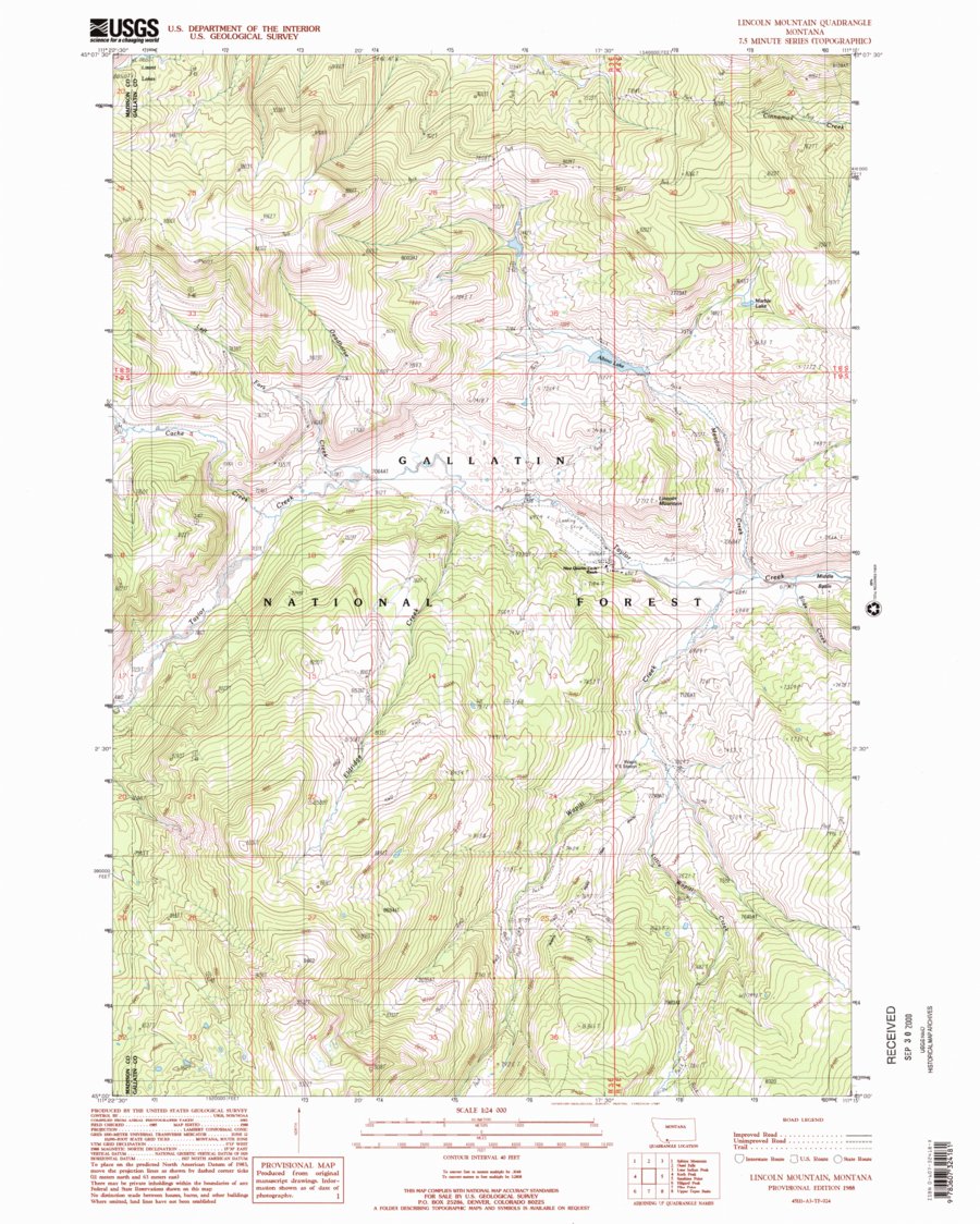 Lincoln Mountain, MT (1988, 24000-Scale) Map by United States ...