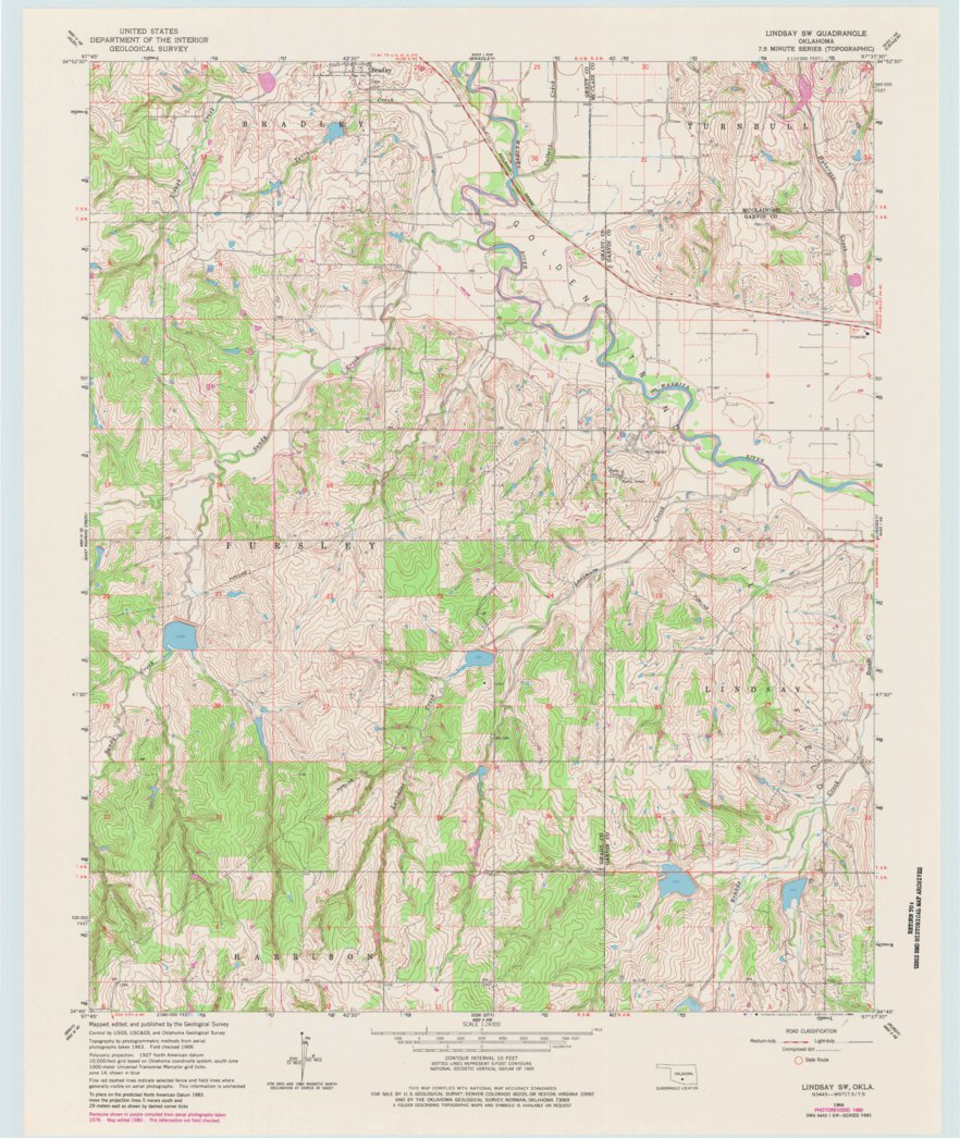 Lindsay SW, OK (1966, 24000-Scale) Map by United States Geological ...