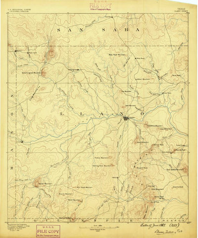 United States Geological Survey Llano, TX (1887, 125000-Scale) digital map