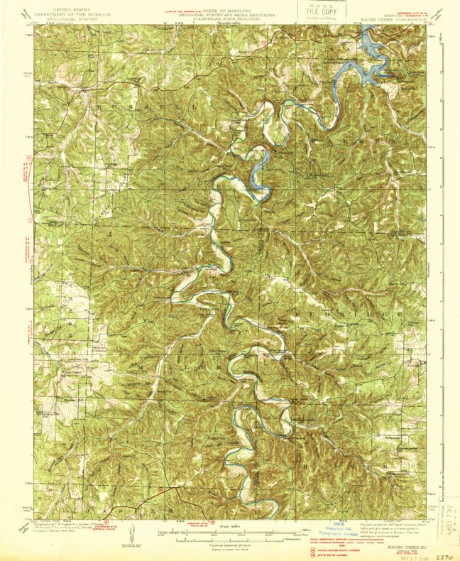 Macks Creek, MO (1939, 62500Scale) Map by United States Geological Survey Avenza Maps