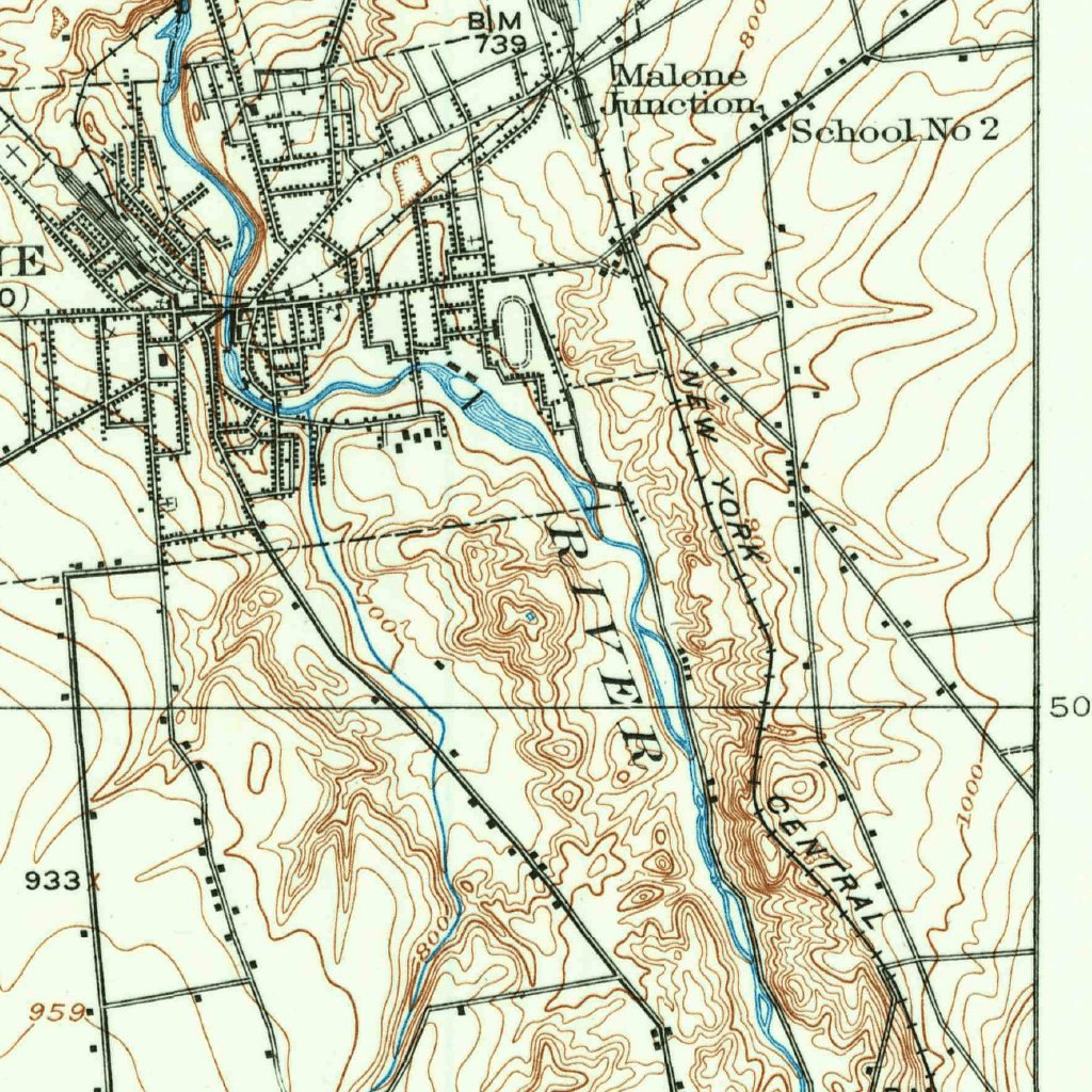 Malone, NY (1915, 62500-Scale) Map by United States Geological