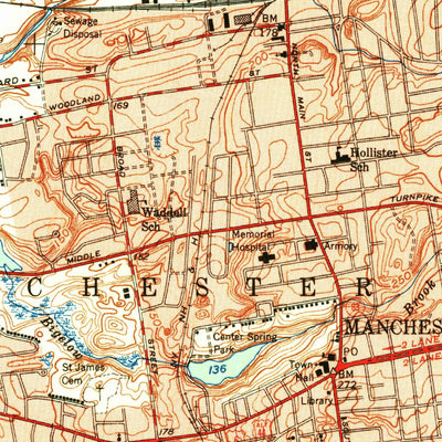 United States Geological Survey Manchester, CT (1952, 31680-Scale) digital map