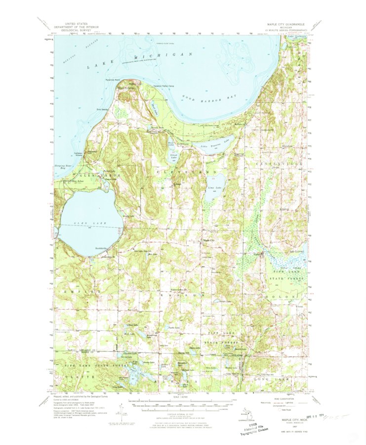 Maple City, MI (1957, 62500-Scale) Map by United States Geological