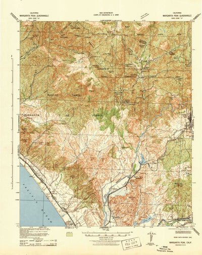 United States Geological Survey Margarita Peak, CA (1942, 62500-Scale) digital map