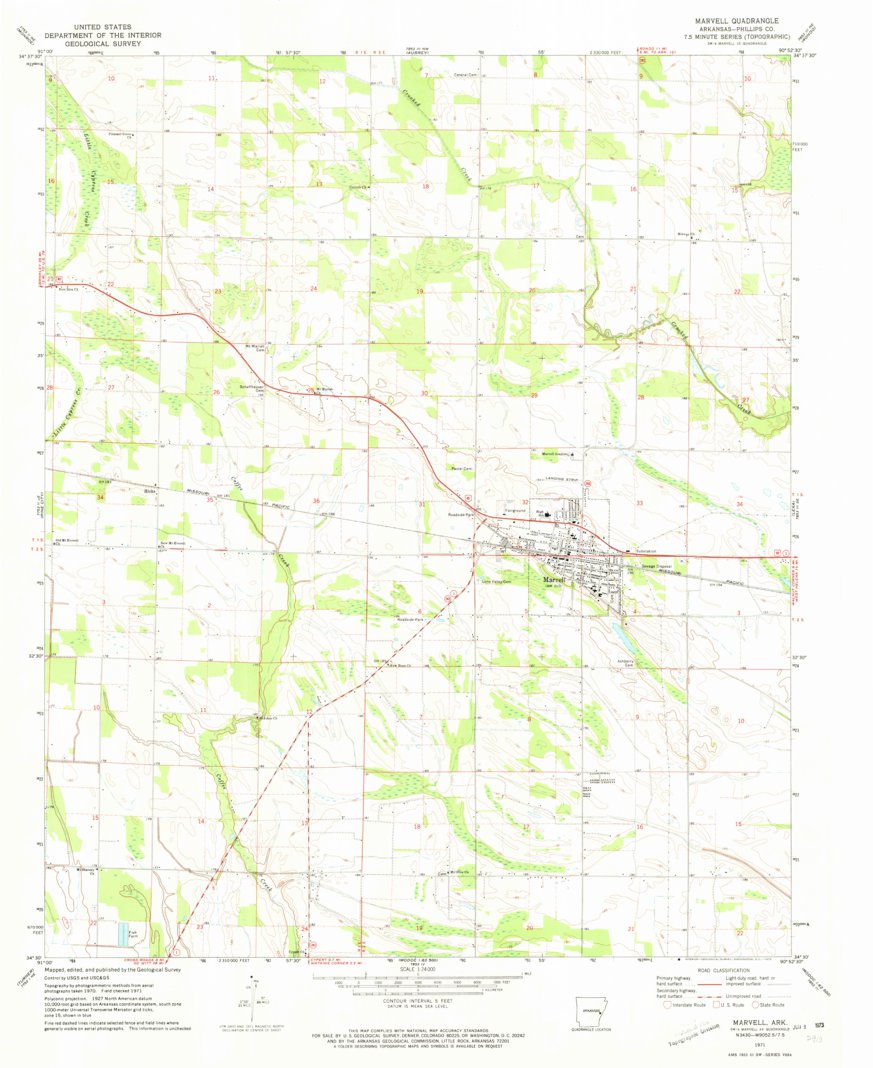 Marvell, AR (1971, 24000Scale) Map by United States Geological Survey