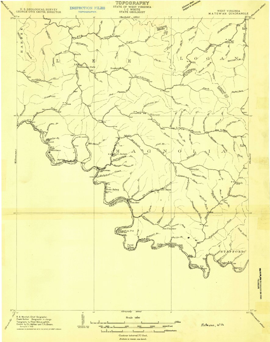 Matewan, WVKYVA (1909, 48000Scale) Map by United States Geological