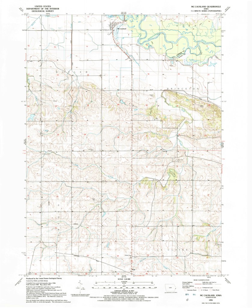 Mccausland, IA (1991, 24000-Scale) Map by United States Geological ...