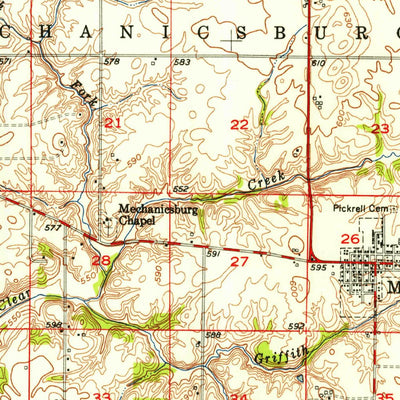 United States Geological Survey Mechanicsburg, IL (1954, 62500-Scale) digital map