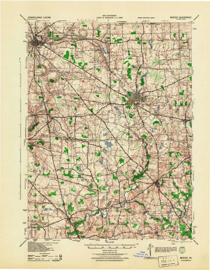 Mercer, PA (1943, 62500-Scale) Map by United States Geological Survey ...