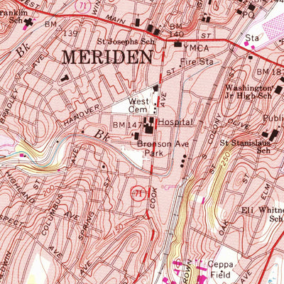United States Geological Survey Meriden, CT (1967, 24000-Scale) digital map