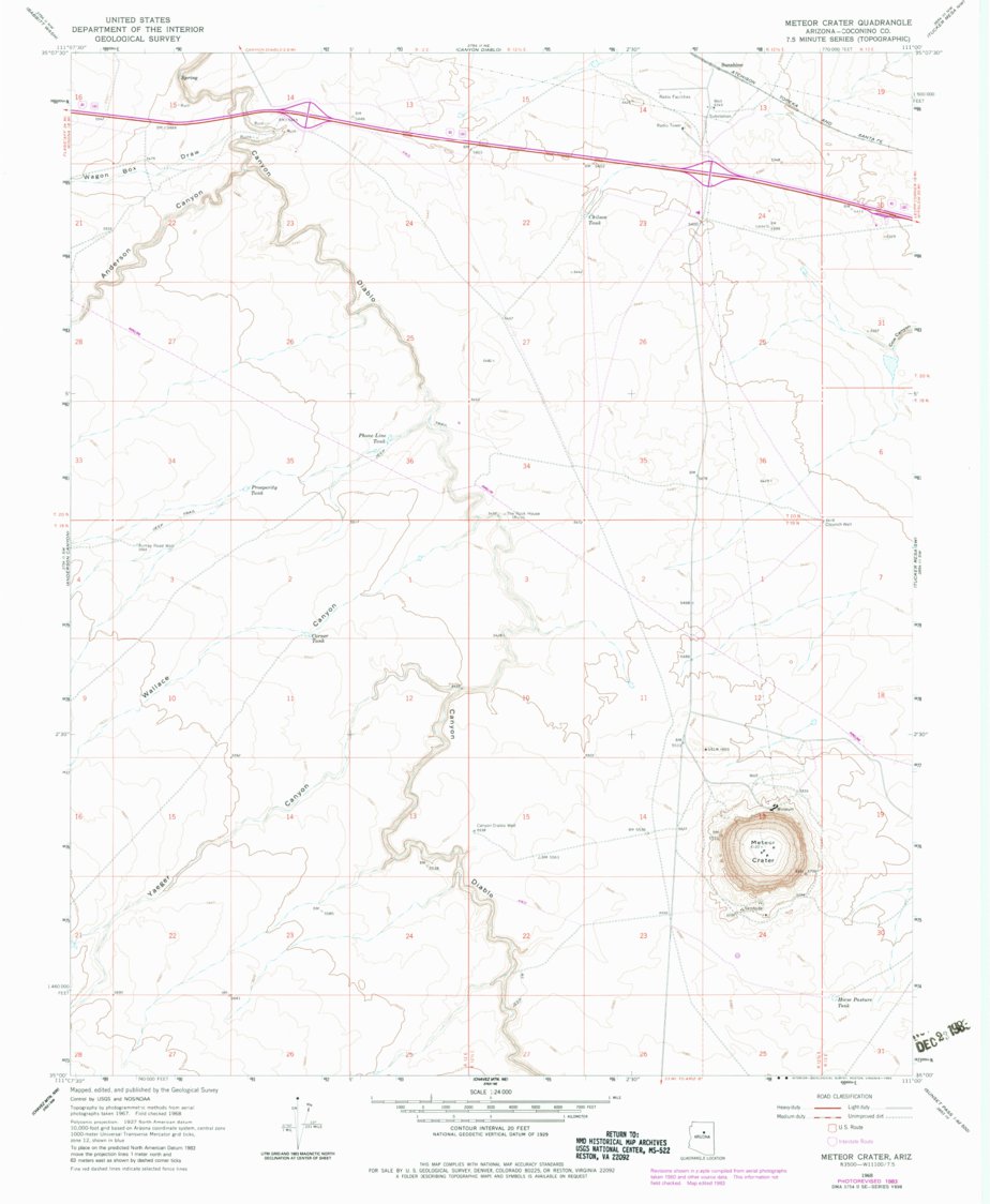 Meteor Crater, AZ (1968, 24000-Scale) Map by United States Geological ...