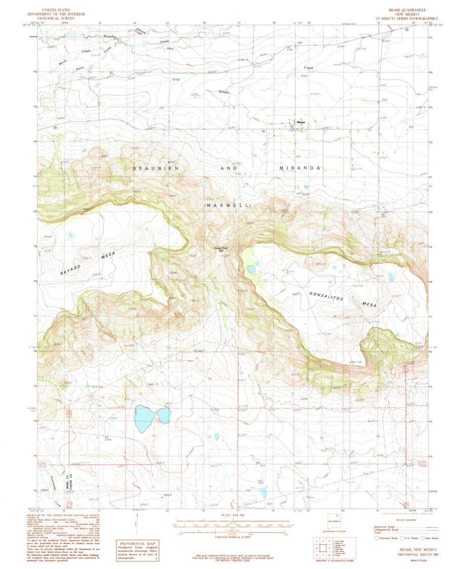 Miami, NM (1987, 24000-Scale) Map by United States Geological