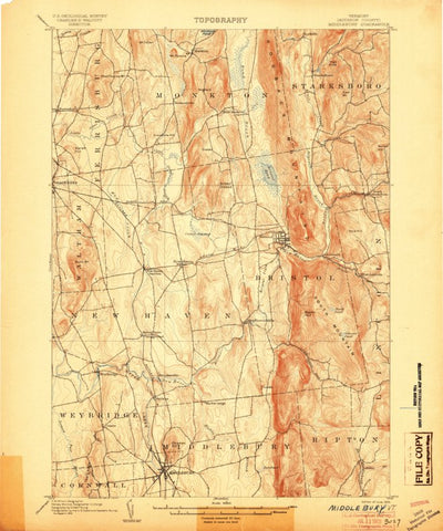 United States Geological Survey Middlebury, VT (1905, 62500-Scale) digital map