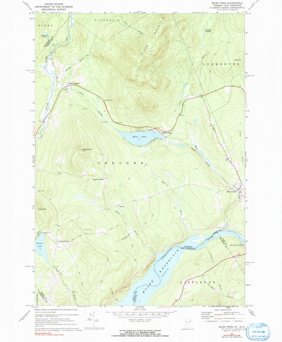 Miles Pond, VT-NH (1967, 24000-Scale) Map by United States Geological ...