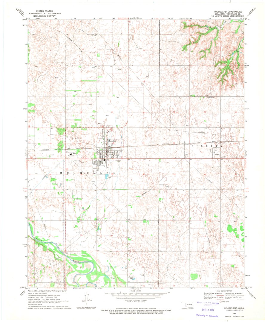 Mooreland, OK (1969, 24000-Scale) Map by United States Geological