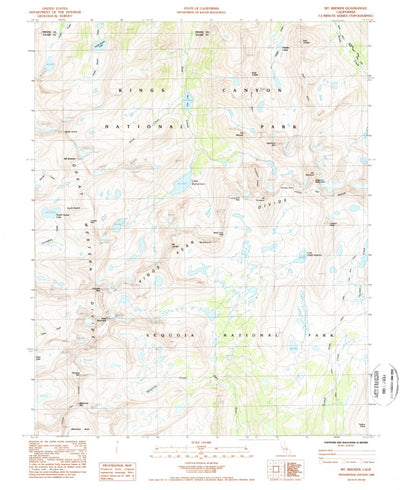 United States Geological Survey Mount Brewer, CA (1985, 24000-Scale) digital map