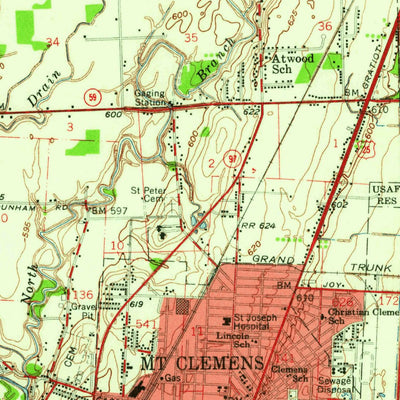 United States Geological Survey Mount Clemens, MI (1952, 62500-Scale) digital map