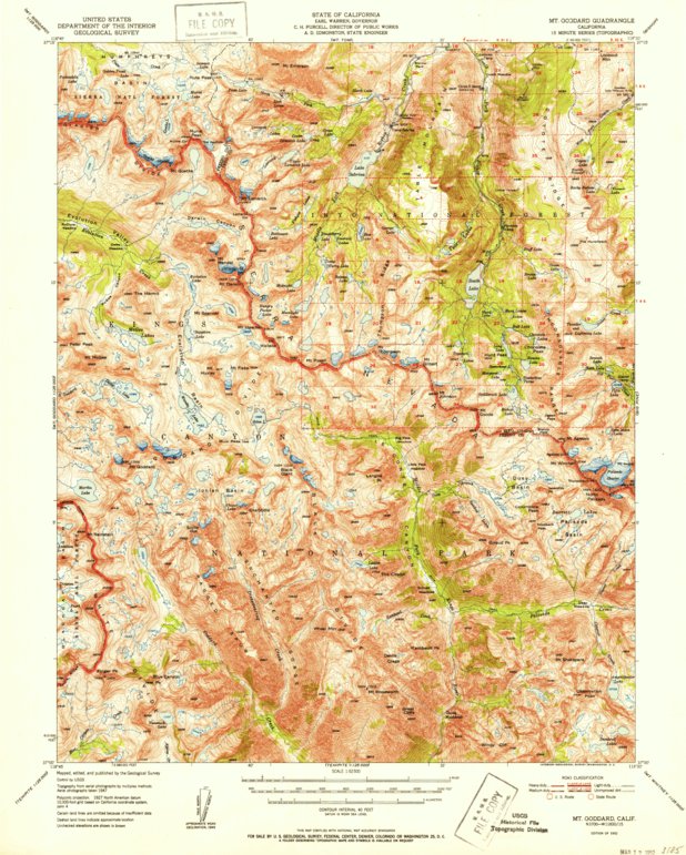 Mount Goddard, CA (1952, 62500-Scale) Map by United States Geological ...