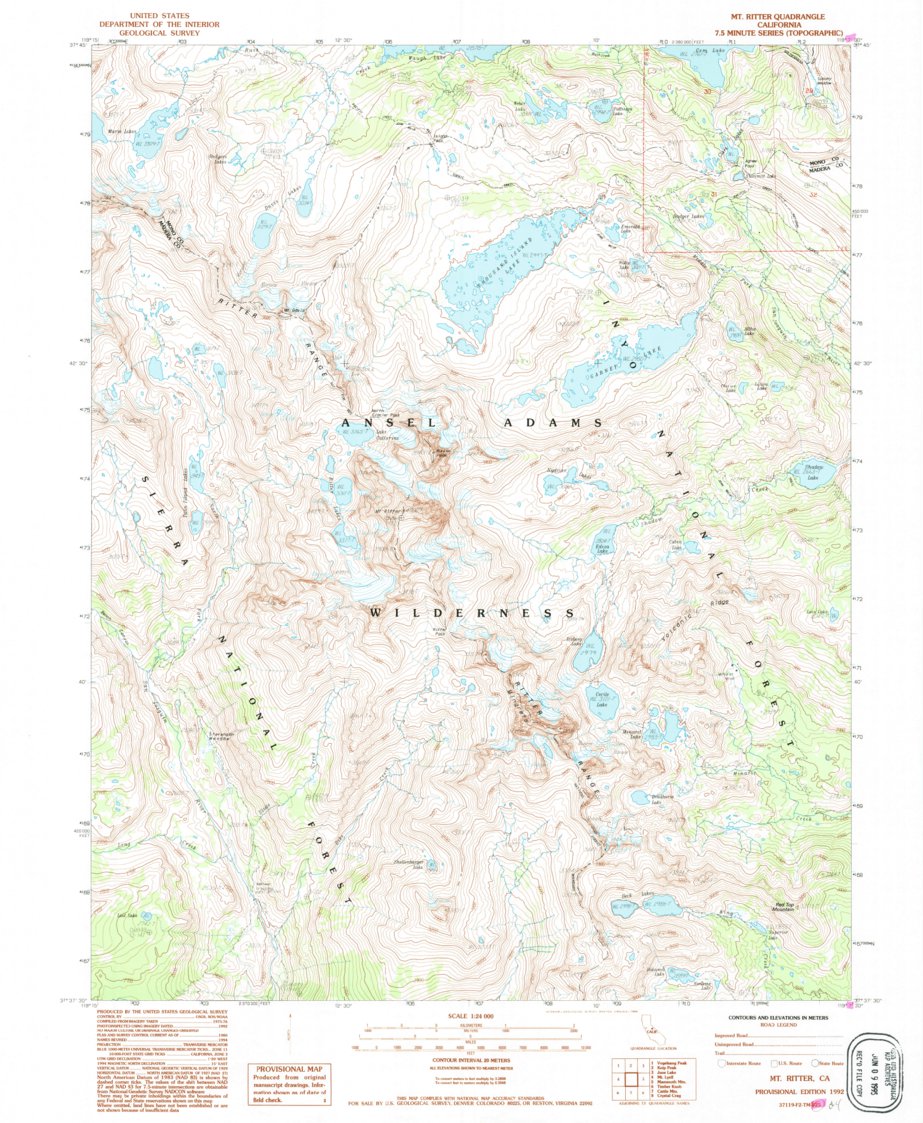 Mount Ritter, CA (1992, 24000-Scale) Map by United States Geological ...