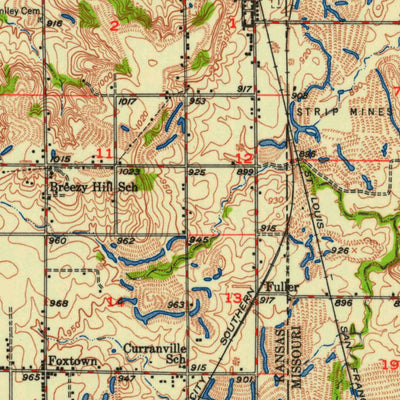 United States Geological Survey Mulberry, KS-MO (1948, 62500-Scale) digital map