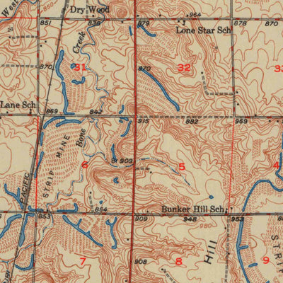 United States Geological Survey Mulberry, KS-MO (1950, 62500-Scale) digital map