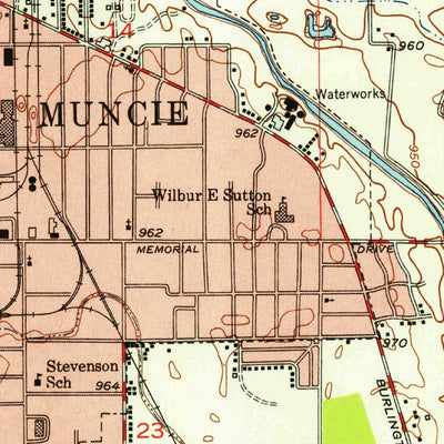 United States Geological Survey Muncie East, IN (1952, 24000-Scale) digital map