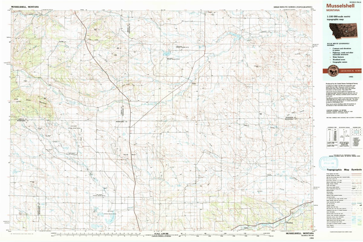 Musselshell, MT (1993, 100000-Scale) Map by United States Geological ...