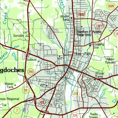 United States Geological Survey Nacogdoches, TX-LA (1986, 100000-Scale) digital map