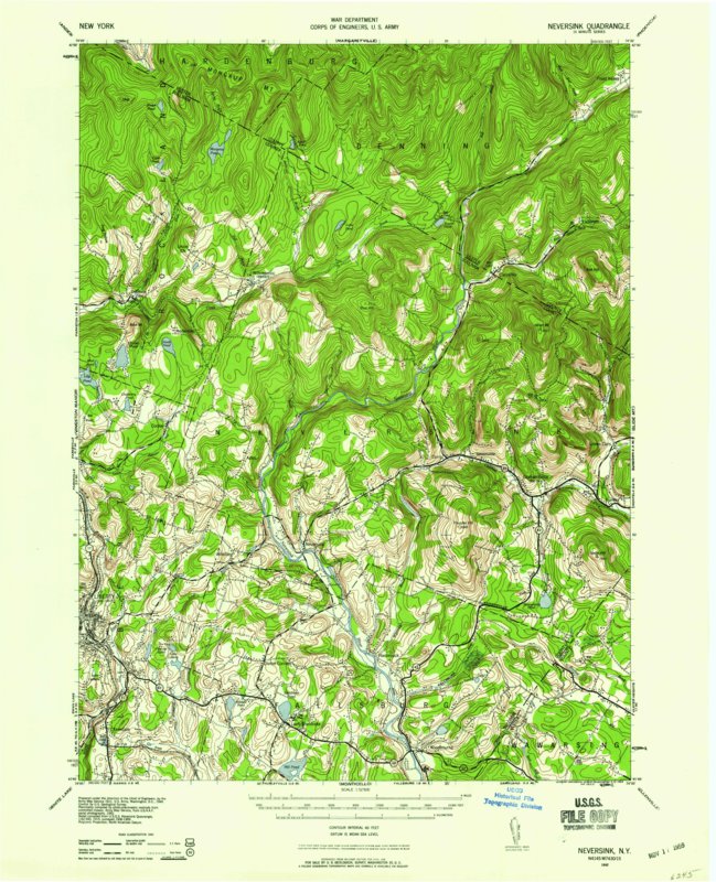 Neversink, NY (1942, 62500Scale) Map by United States Geological