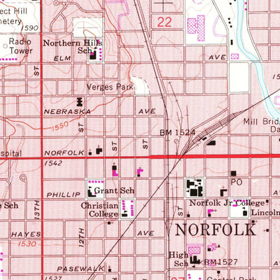 United States Geological Survey Norfolk, NE (1963, 24000-Scale) digital map