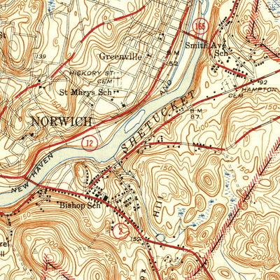 United States Geological Survey Norwich, CT (1945, 31680-Scale) digital map