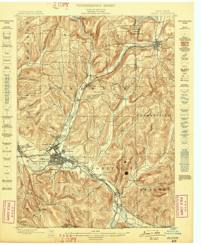 Olean, NY (1898, 62500-Scale) Map by United States Geological