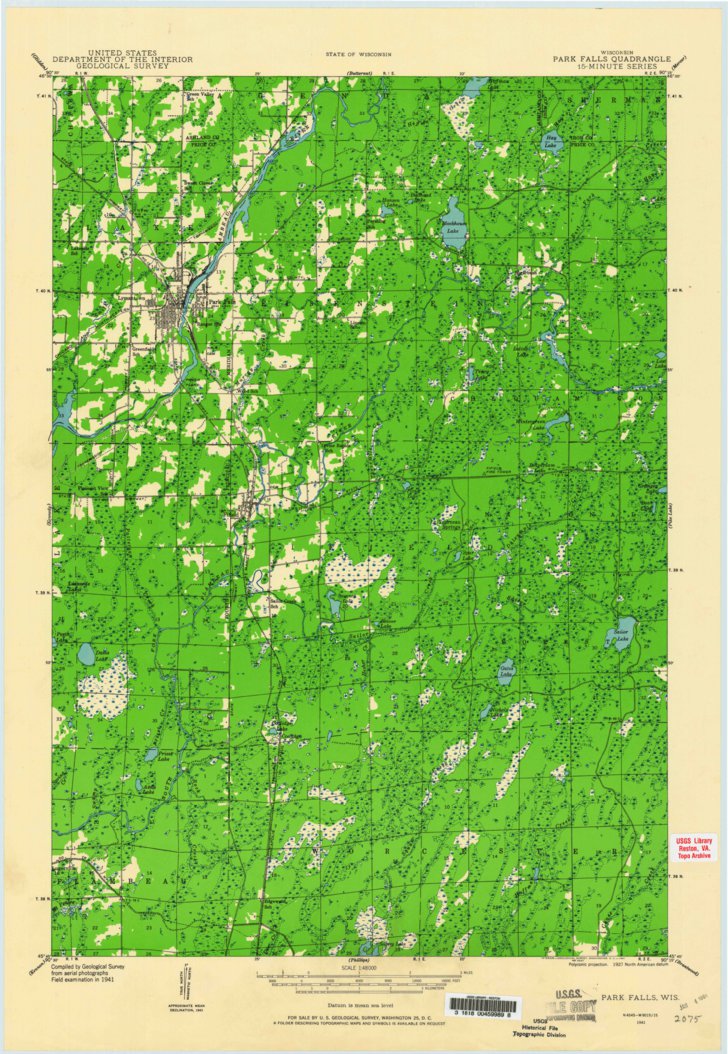 Park Falls, WI (1941, 48000Scale) Map by United States Geological