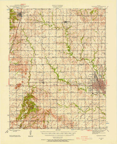 United States Geological Survey Parsons, KS (1945, 62500-Scale) digital map