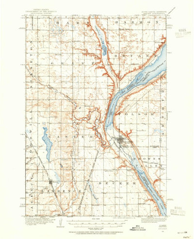 United States Geological Survey Peever, MN-SD (1916, 62500-Scale) digital map