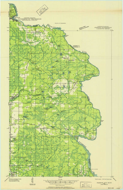 United States Geological Survey Pembine, WI-MI (1939, 48000-Scale) digital map