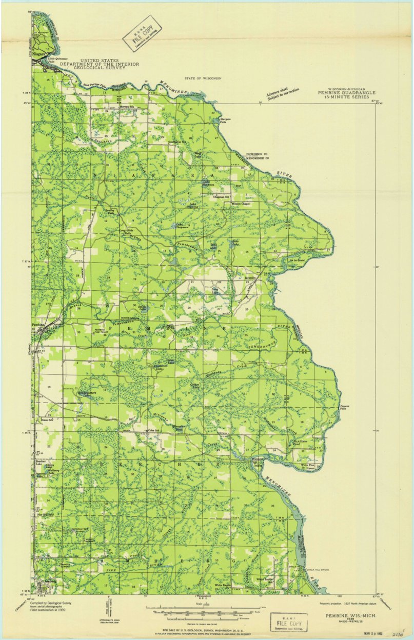 Pembine, WIMI (1939, 48000Scale) Map by United States Geological