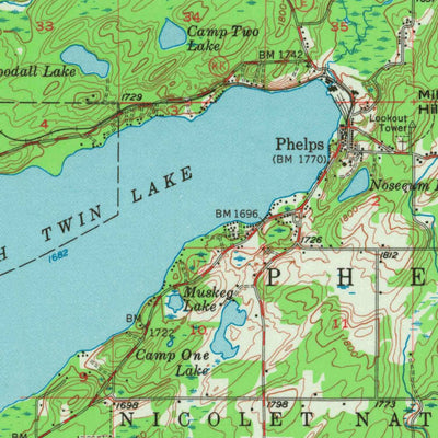 United States Geological Survey Phelps, WI-MI (1956, 62500-Scale) digital map