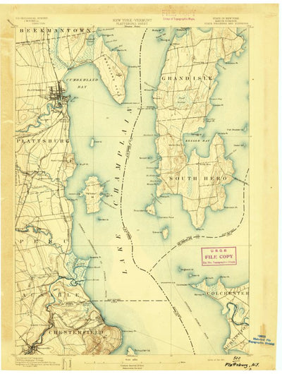 United States Geological Survey Plattsburgh, NY-VT (1894, 62500-Scale) digital map